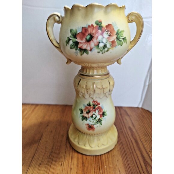 Antique Vase Double Handled Floral Hand Painted & Gilded Austrian Porcelain 7.5” - Picture 1 of 11